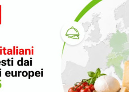 Grafica promozionale di CDA Cash & Carry dedicata ai 10 prodotti italiani più richiesti dai ristoranti europei nel 2025, con specialità alimentari italiane come pasta, formaggi, olio extravergine, salumi e pomodori.